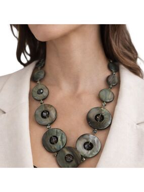 𝅺Abalone Shell Statement Necklace  Iridescent Earthy Green Tones